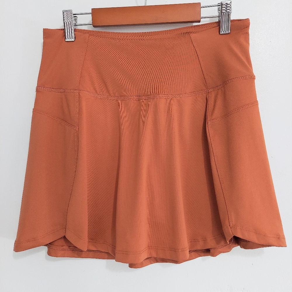 Womens Athletic Skirt Medium Rust Orange Stretch 2 In One Skirt Short Summer